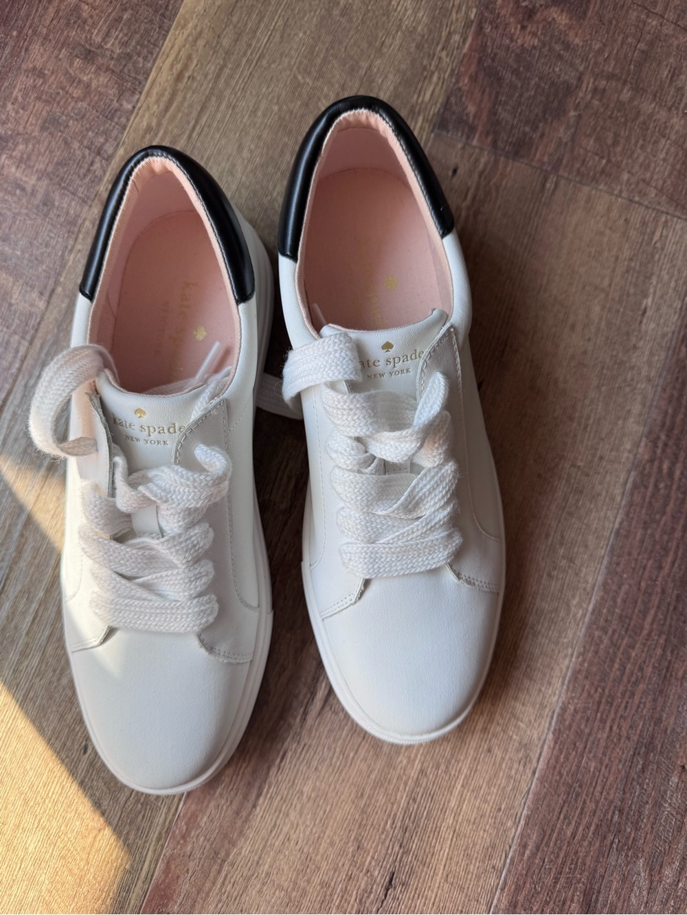 kate spade White Leather Sneakers with Black Heel and Blush Insole